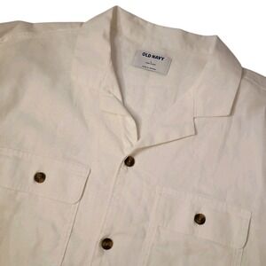 Old Navy Button Up Shirt Mens Large White Linen Blend Casual Coastal Beach Relax